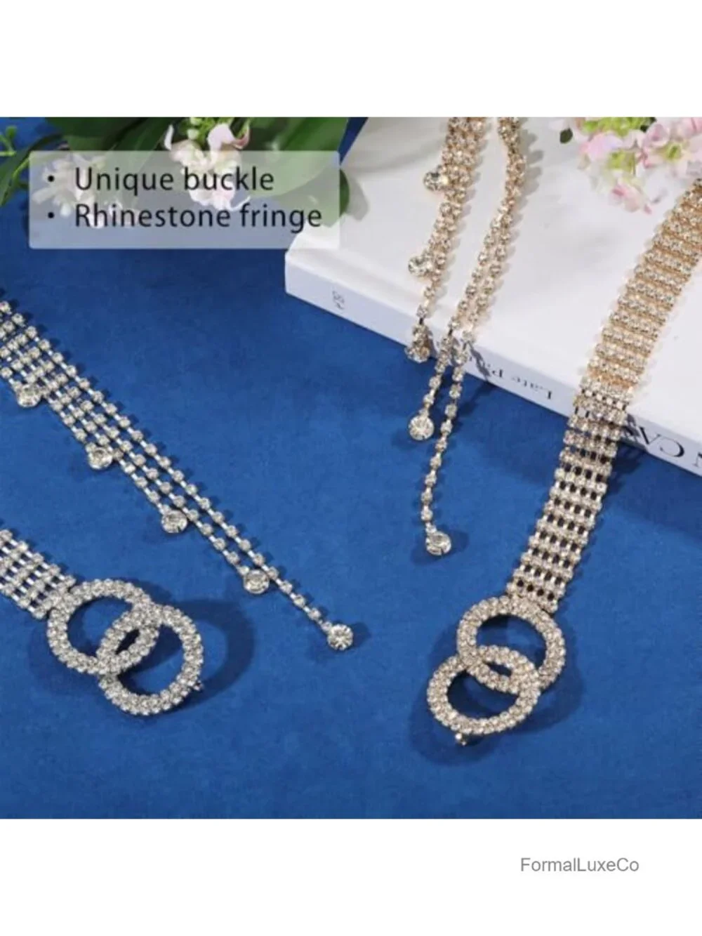 Crystal Rhinestone Belt Double O-Ring Waistband 100cm Women's Wedding